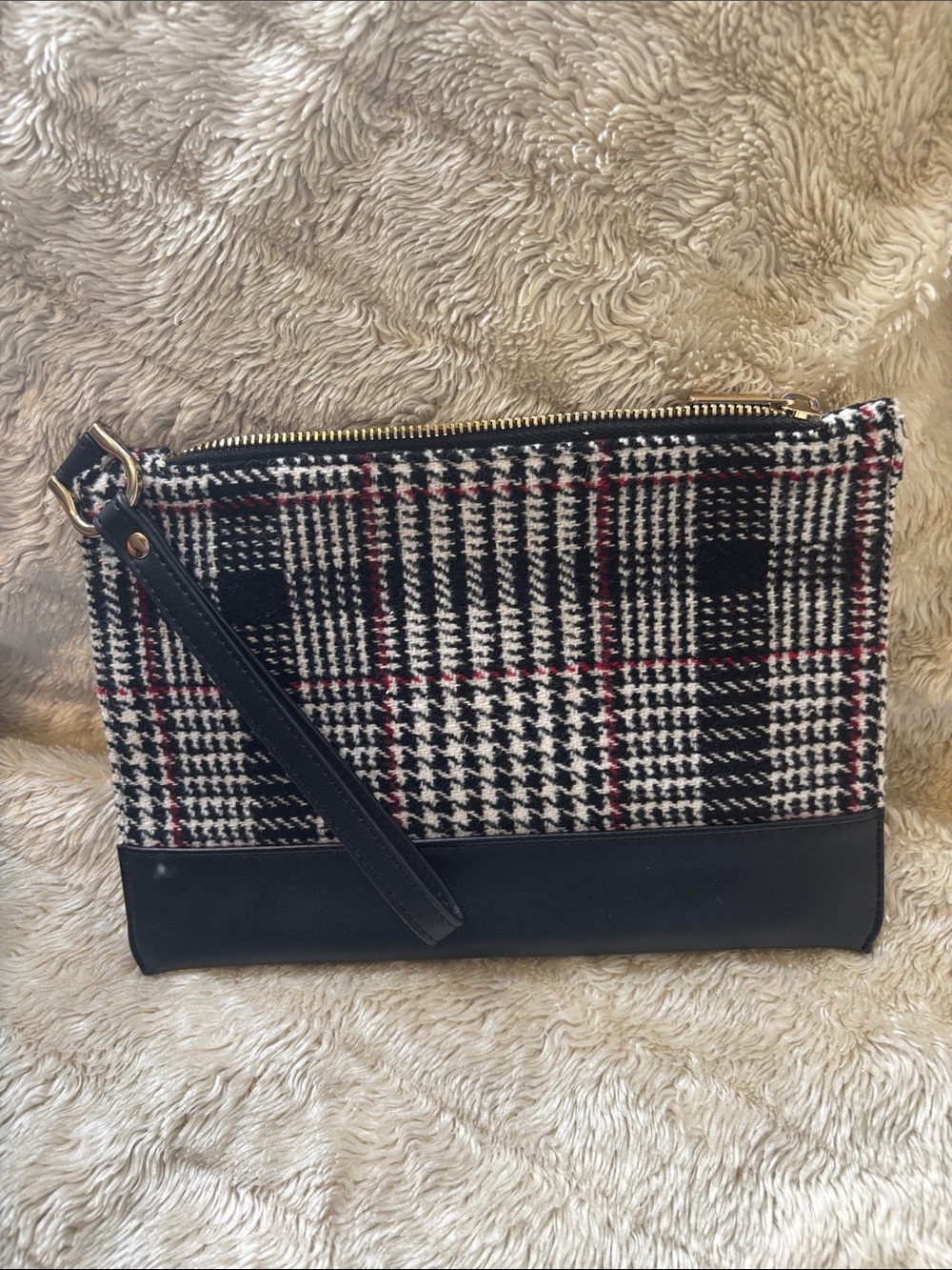 a new day Black, White and Red Plaid Wristlet Clutch